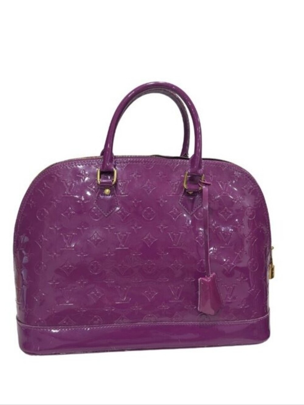 Purple Patent Monogram Dome Satchel - Designer Style (Large)